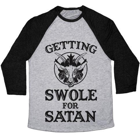 Virgin Teez  Baseball Tee Unisex Tri-Blend Baseball Tee / small / Athletic Gray / Black GAINING SWOLES FOR SATAN UNISEX TRI-BLEND BASEBALL TEE
