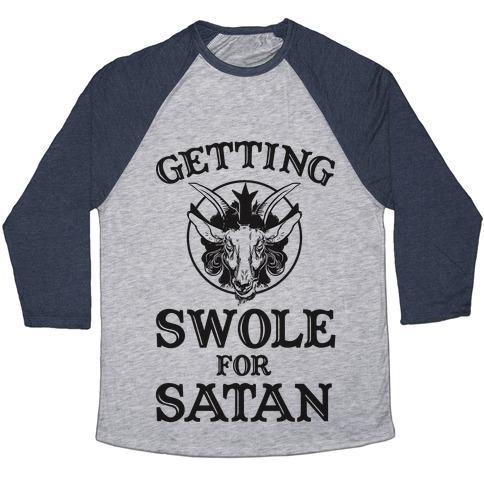 Virgin Teez  Baseball Tee Unisex Tri-Blend Baseball Tee / small / Athletic Gray / Navy GAINING SWOLES FOR SATAN UNISEX TRI-BLEND BASEBALL TEE