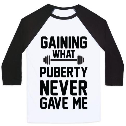 Virgin Teez  Baseball Tee Unisex Classic Baseball Tee / x-small / White/Black GAINING WHAT PUBERTY NEVER GAVE ME UNISEX CLASSIC BASEBALL TEE