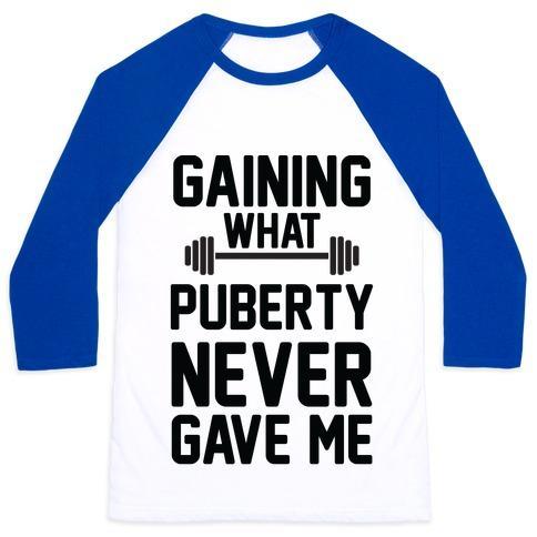 Virgin Teez  Baseball Tee Unisex Classic Baseball Tee / x-small / White/Blue GAINING WHAT PUBERTY NEVER GAVE ME UNISEX CLASSIC BASEBALL TEE