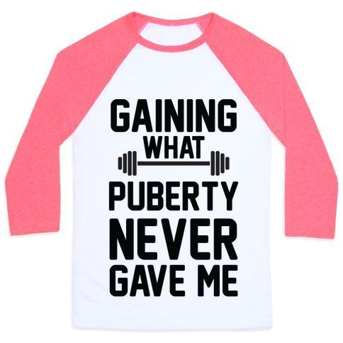 Virgin Teez  Baseball Tee Unisex Classic Baseball Tee / x-small / White/Neon Pink GAINING WHAT PUBERTY NEVER GAVE ME UNISEX CLASSIC BASEBALL TEE