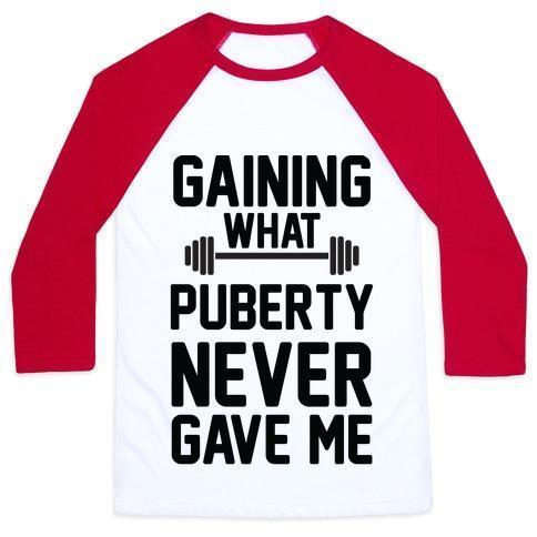 Virgin Teez  Baseball Tee Unisex Classic Baseball Tee / x-small / White/Red GAINING WHAT PUBERTY NEVER GAVE ME UNISEX CLASSIC BASEBALL TEE