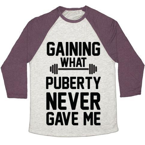 Virgin Teez  Baseball Tee Unisex Tri-Blend Baseball Tee / small / Oatmeal / Maroon GAINING WHAT PUBERTY NEVER GAVE ME UNISEX TRI-BLEND BASEBALL TEE