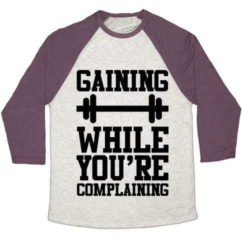 Virgin Teez  Baseball Tee Unisex Tri-Blend Baseball Tee / small / Oatmeal / Maroon GAINING WHILE YOU'RE COMPLAINING UNISEX TRI-BLEND BASEBALL TEE