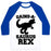 Virgin Teez  Baseball Tee Unisex Classic Baseball Tee / x-small / White/Blue GAINS-A-SAURUS REX PARODY UNISEX CLASSIC BASEBALL TEE