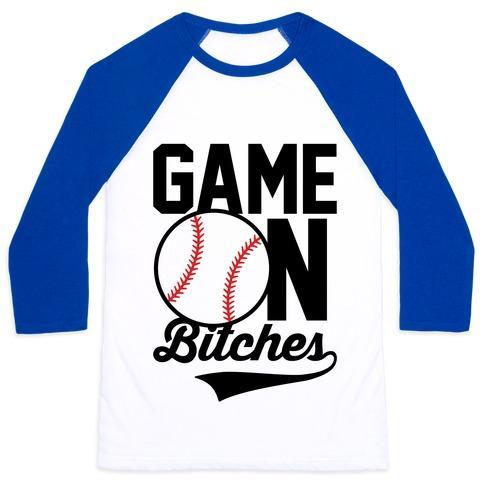 Virgin Teez  Baseball Tee Unisex Classic Baseball Tee / x-small / White/Blue GAME ON BITCHES BASEBALL UNISEX CLASSIC BASEBALL TEE