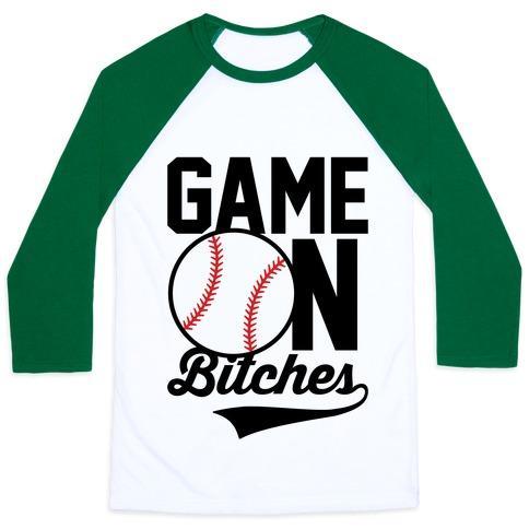Virgin Teez  Baseball Tee Unisex Classic Baseball Tee / x-small / White/Dark Green GAME ON BITCHES BASEBALL UNISEX CLASSIC BASEBALL TEE