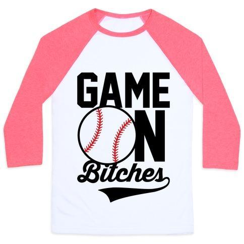 Virgin Teez  Baseball Tee Unisex Classic Baseball Tee / x-small / White/Neon Pink GAME ON BITCHES BASEBALL UNISEX CLASSIC BASEBALL TEE