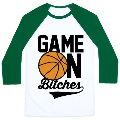Virgin Teez  Baseball Tee Unisex Classic Baseball Tee / x-small / White/Dark Green GAME ON BITCHES BASKETBALL UNISEX CLASSIC BASEBALL TEE