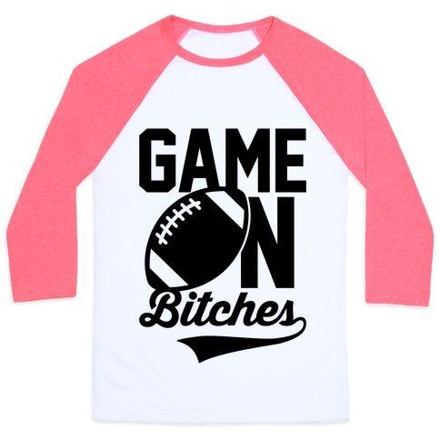 Virgin Teez  Baseball Tee Unisex Classic Baseball Tee / x-small / White/Neon Pink GAME ON BITCHES FOOTBALL UNISEX CLASSIC BASEBALL TEE