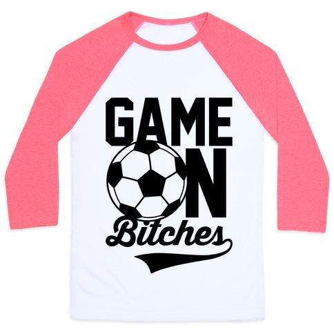 Virgin Teez  Baseball Tee Unisex Classic Baseball Tee / x-small / White/Neon Pink GAME ON BITCHES SOCCER UNISEX CLASSIC BASEBALL TEE