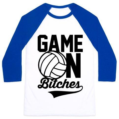 Virgin Teez  Baseball Tee Unisex Classic Baseball Tee / x-small / White/Blue GAME ON BITCHES VOLLEYBALL UNISEX CLASSIC BASEBALL TEE