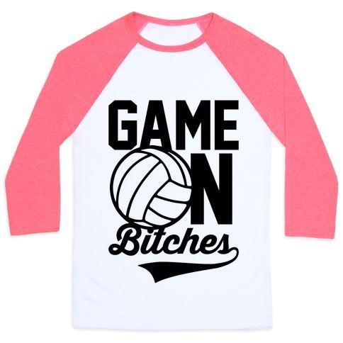 Virgin Teez  Baseball Tee Unisex Classic Baseball Tee / x-small / White/Neon Pink GAME ON BITCHES VOLLEYBALL UNISEX CLASSIC BASEBALL TEE