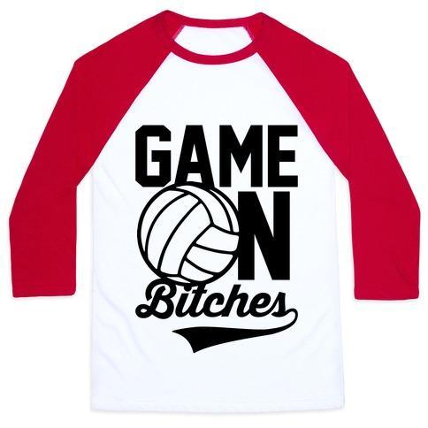 Virgin Teez  Baseball Tee Unisex Classic Baseball Tee / x-small / White/Red GAME ON BITCHES VOLLEYBALL UNISEX CLASSIC BASEBALL TEE