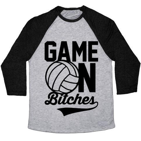Virgin Teez  Baseball Tee Unisex Tri-Blend Baseball Tee / small / Athletic Gray / Black GAME ON BITCHES VOLLEYBALL UNISEX TRI-BLEND BASEBALL TEE