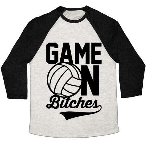 Virgin Teez  Baseball Tee Unisex Tri-Blend Baseball Tee / small / Oatmeal / Black GAME ON BITCHES VOLLEYBALL UNISEX TRI-BLEND BASEBALL TEE
