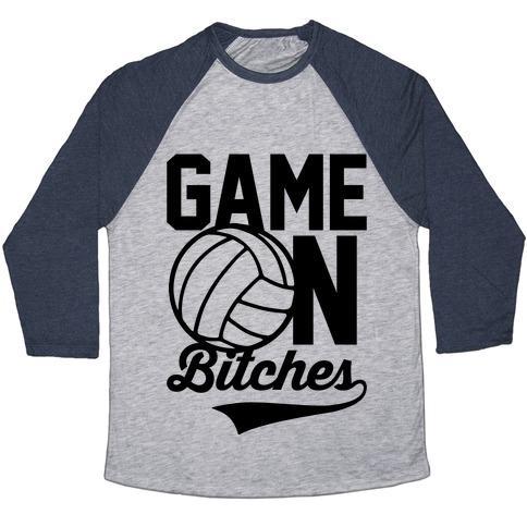 Virgin Teez  Baseball Tee Unisex Tri-Blend Baseball Tee / small / Athletic Gray / Navy GAME ON BITCHES VOLLEYBALL UNISEX TRI-BLEND BASEBALL TEE