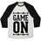 Virgin Teez  Baseball Tee Unisex Tri-Blend Baseball Tee / small / Oatmeal / Black GAME ON UNISEX TRI-BLEND BASEBALL TEE