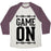 Virgin Teez  Baseball Tee Unisex Tri-Blend Baseball Tee / small / Oatmeal / Maroon GAME ON UNISEX TRI-BLEND BASEBALL TEE