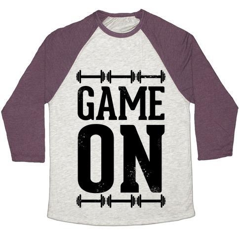 Virgin Teez  Baseball Tee Unisex Tri-Blend Baseball Tee / small / Oatmeal / Maroon GAME ON UNISEX TRI-BLEND BASEBALL TEE