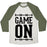 Virgin Teez  Baseball Tee Unisex Tri-Blend Baseball Tee / small / Oatmeal / Moss GAME ON UNISEX TRI-BLEND BASEBALL TEE