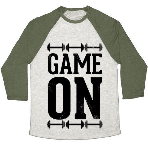 Virgin Teez  Baseball Tee Unisex Tri-Blend Baseball Tee / small / Oatmeal / Moss GAME ON UNISEX TRI-BLEND BASEBALL TEE