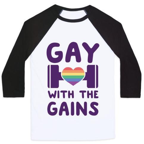 Virgin Teez  Baseball Tee Unisex Classic Baseball Tee / x-small / White/Black GAY WITH THE GAINS UNISEX CLASSIC BASEBALL TEE