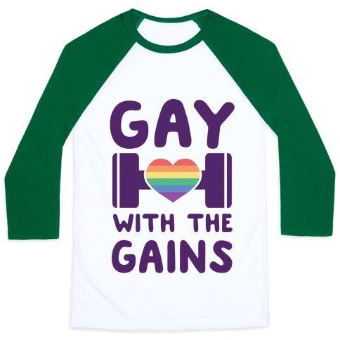 Virgin Teez  Baseball Tee Unisex Classic Baseball Tee / x-small / White/Dark Green GAY WITH THE GAINS UNISEX CLASSIC BASEBALL TEE