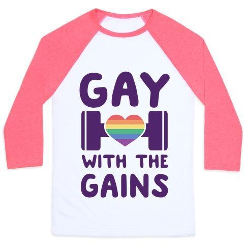 Virgin Teez  Baseball Tee Unisex Classic Baseball Tee / x-small / White/Neon Pink GAY WITH THE GAINS UNISEX CLASSIC BASEBALL TEE