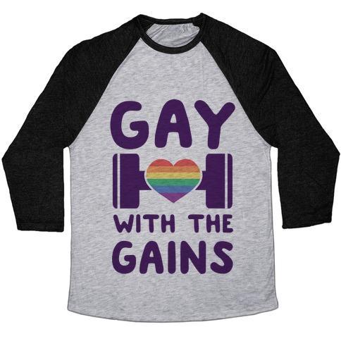 Virgin Teez  Baseball Tee Unisex Tri-Blend Baseball Tee / small / Athletic Gray / Black GAY WITH THE GAINS UNISEX TRI-BLEND BASEBALL TEE
