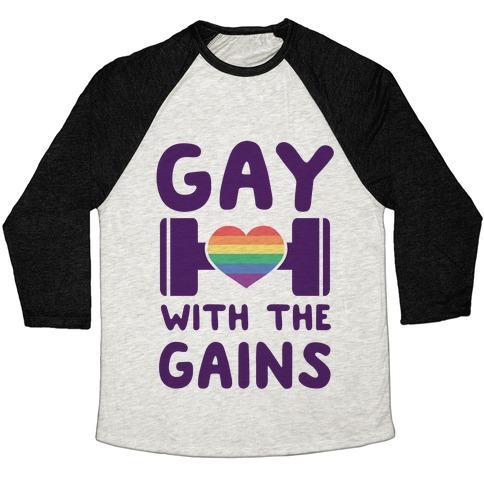 Virgin Teez  Baseball Tee Unisex Tri-Blend Baseball Tee / small / Oatmeal / Black GAY WITH THE GAINS UNISEX TRI-BLEND BASEBALL TEE
