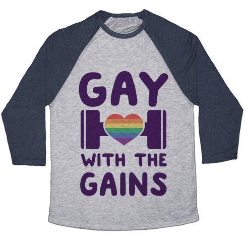 Virgin Teez  Baseball Tee Unisex Tri-Blend Baseball Tee / small / Athletic Gray / Navy GAY WITH THE GAINS UNISEX TRI-BLEND BASEBALL TEE