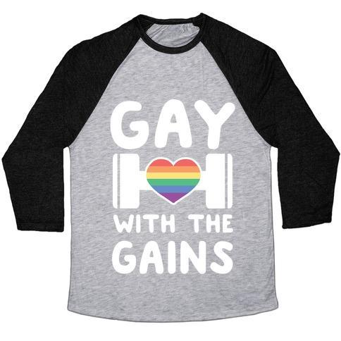 Virgin Teez  Baseball Tee Unisex Tri-Blend Baseball Tee / small / Athletic Gray / Black GAY WITH THE GAINS UNISEX TRI-BLEND BASEBALL TEE