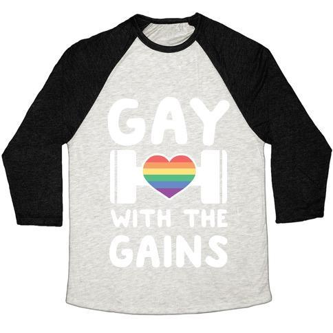 Virgin Teez  Baseball Tee Unisex Tri-Blend Baseball Tee / small / Oatmeal / Black GAY WITH THE GAINS UNISEX TRI-BLEND BASEBALL TEE