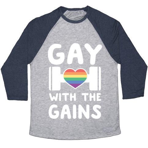 Virgin Teez  Baseball Tee Unisex Tri-Blend Baseball Tee / small / Athletic Gray / Navy GAY WITH THE GAINS UNISEX TRI-BLEND BASEBALL TEE