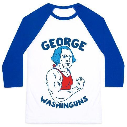 Virgin Teez  Baseball Tee Unisex Classic Baseball Tee / x-small / White/Blue GEORGE WASHINGUNS UNISEX CLASSIC BASEBALL TEE