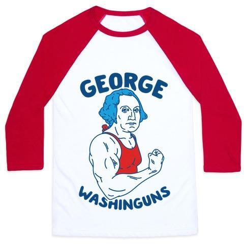 Virgin Teez  Baseball Tee Unisex Classic Baseball Tee / x-small / White/Red GEORGE WASHINGUNS UNISEX CLASSIC BASEBALL TEE