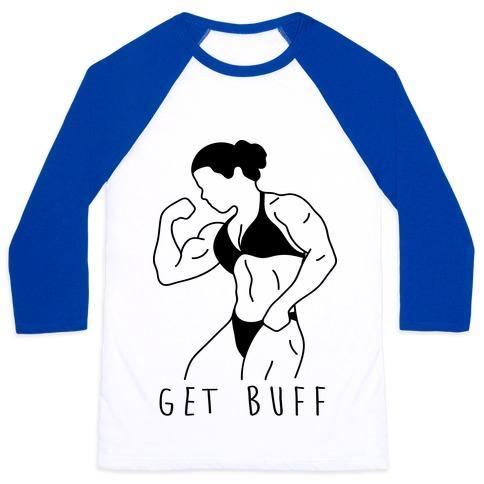 Virgin Teez  Baseball Tee Unisex Classic Baseball Tee / x-small / White/Blue GET BUFF UNISEX CLASSIC BASEBALL TEE