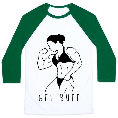 Virgin Teez  Baseball Tee Unisex Classic Baseball Tee / x-small / White/Dark Green GET BUFF UNISEX CLASSIC BASEBALL TEE