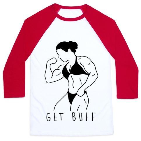 Virgin Teez  Baseball Tee Unisex Classic Baseball Tee / x-small / White/Red GET BUFF UNISEX CLASSIC BASEBALL TEE