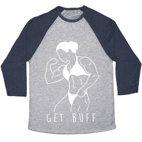 Virgin Teez  Baseball Tee Unisex Tri-Blend Baseball Tee / small / Athletic Gray / Navy GET BUFF UNISEX TRI-BLEND BASEBALL TEE