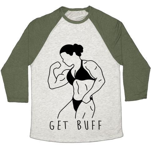 Virgin Teez  Baseball Tee Unisex Tri-Blend Baseball Tee / small / Oatmeal / Moss GET BUFF UNISEX TRI-BLEND BASEBALL TEE