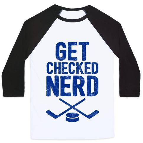 Virgin Teez  Baseball Tee Unisex Classic Baseball Tee / x-small / White/Black GET CHECKED NERD UNISEX CLASSIC BASEBALL TEE