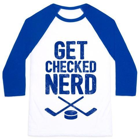 Virgin Teez  Baseball Tee Unisex Classic Baseball Tee / x-small / White/Blue GET CHECKED NERD UNISEX CLASSIC BASEBALL TEE