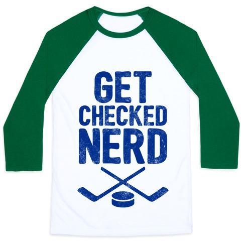 Virgin Teez  Baseball Tee Unisex Classic Baseball Tee / x-small / White/Dark Green GET CHECKED NERD UNISEX CLASSIC BASEBALL TEE