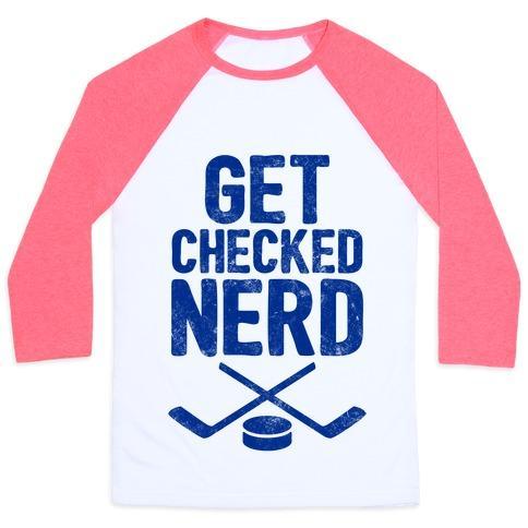 Virgin Teez  Baseball Tee Unisex Classic Baseball Tee / x-small / White/Neon Pink GET CHECKED NERD UNISEX CLASSIC BASEBALL TEE