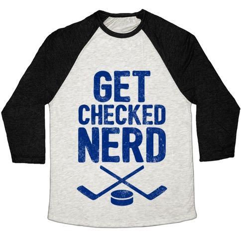 Virgin Teez  Baseball Tee Unisex Tri-Blend Baseball Tee / small / Oatmeal / Black GET CHECKED NERD UNISEX TRI-BLEND BASEBALL TEE