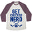 Virgin Teez  Baseball Tee Unisex Tri-Blend Baseball Tee / small / Oatmeal / Maroon GET CHECKED NERD UNISEX TRI-BLEND BASEBALL TEE
