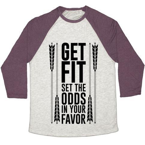 Virgin Teez  Baseball Tee Unisex Tri-Blend Baseball Tee / small / Oatmeal / Maroon GET FIT SET THE ODDS IN YOUR FAVOR UNISEX TRI-BLEND BASEBALL TEE