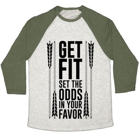 Virgin Teez  Baseball Tee Unisex Tri-Blend Baseball Tee / small / Oatmeal / Moss GET FIT SET THE ODDS IN YOUR FAVOR UNISEX TRI-BLEND BASEBALL TEE
